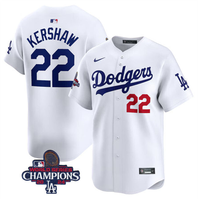 Los Angeles Dodgers #22 Clayton Kershaw White 2024 World Series Champions Home Baseball Jersey baseball jersey product view 1