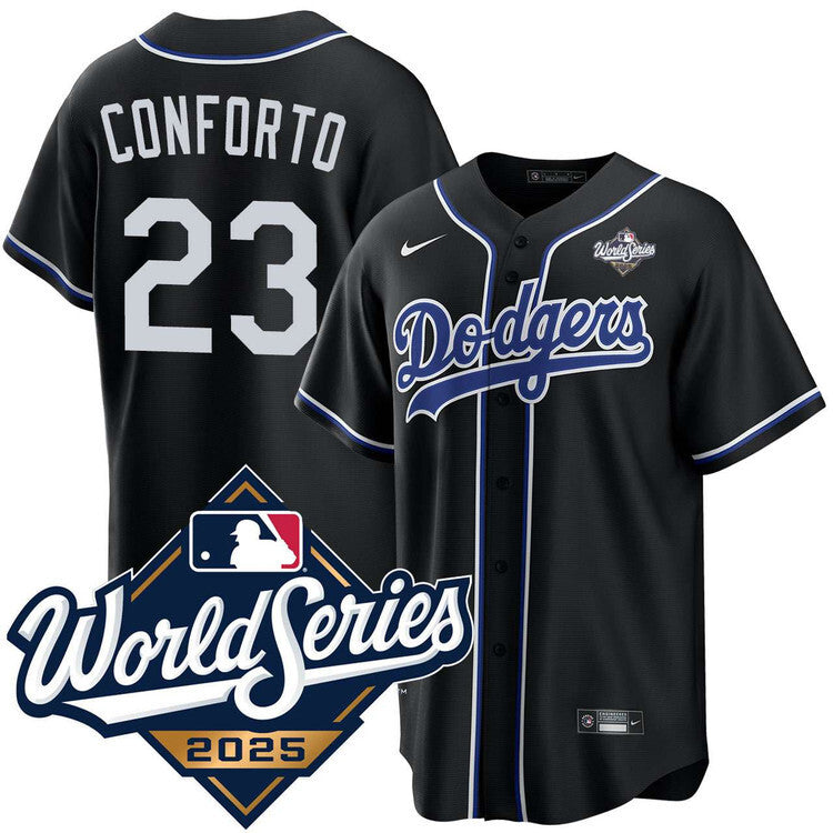 Los Angeles Dodgers #23 Michael Conforto Black Lights Out 2025 World Series Jersey Baseball Jersey baseball jersey product view 1