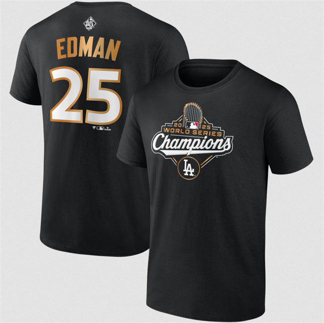 Los Angeles Dodgers #25 Tommy Edman Black 2025 World Series Champions Name & Baseball Jersey baseball jersey product view 1