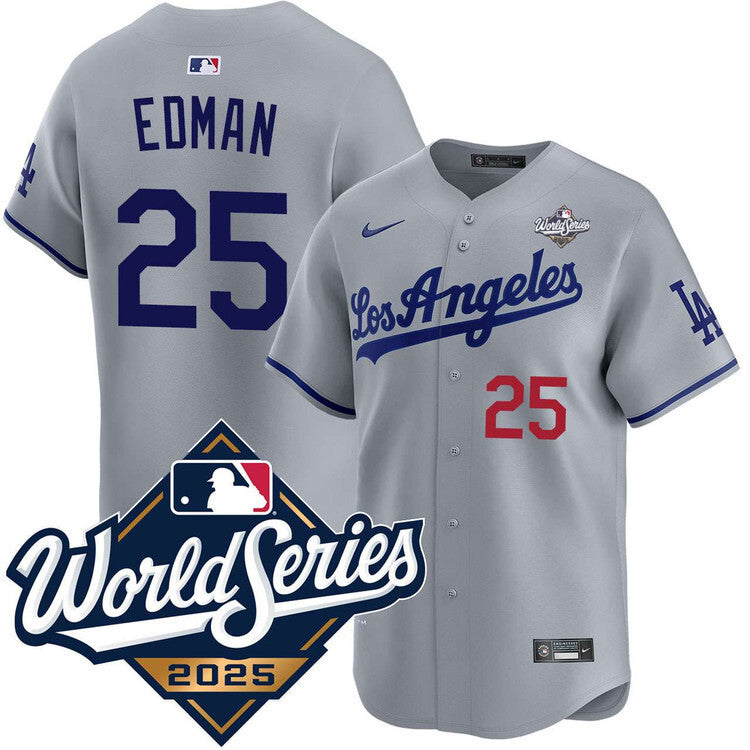 Los Angeles Dodgers #25 Tommy Edman Road Limited 2025 World Series Jersey Baseball Jersey baseball jersey product view 1