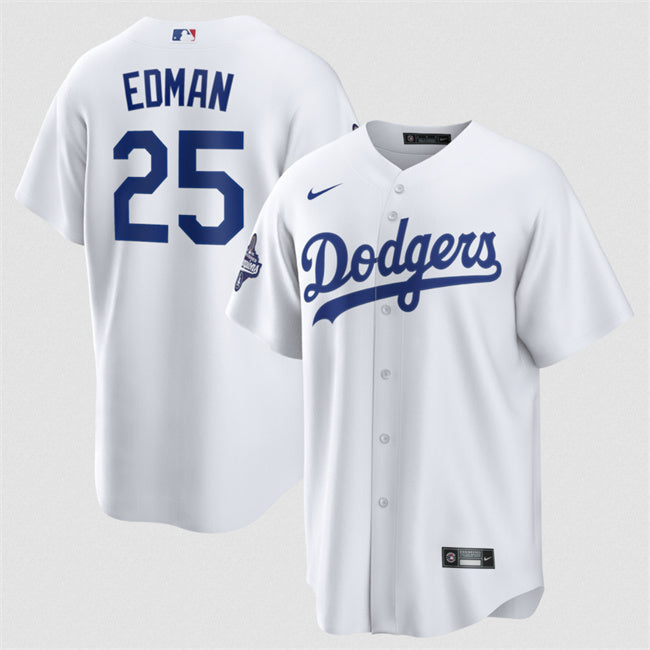 Los Angeles Dodgers #25 Tommy Edman White 2025 World Series Champions Patch Cool Baseball Jersey baseball jersey product view 1