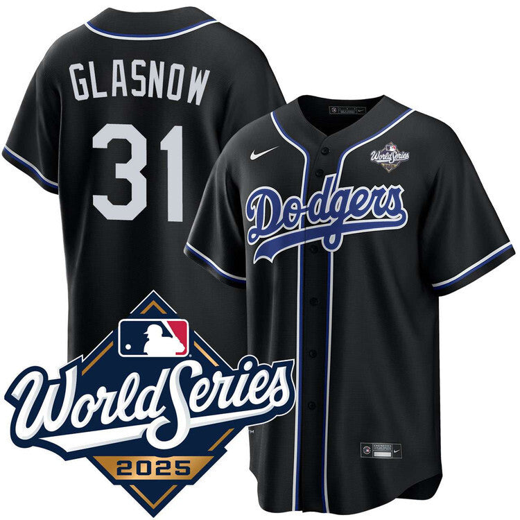 Los Angeles Dodgers #31 Tyler Glasnow Black Lights Out 2025 World Series Jersey Baseball Jersey baseball jersey product view 1