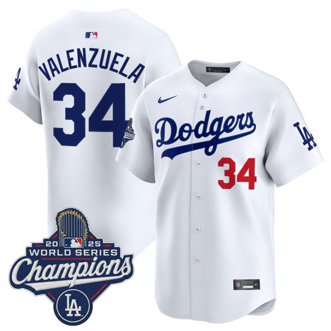 Los Angeles Dodgers #34 Fernando Valenzuela White 2025 World Series Champions Patch Baseball Jersey baseball jersey product view 1