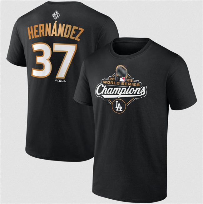 Los Angeles Dodgers #37 Teoscar Hernández Black 2025 World Series Champions Name & Baseball Jersey baseball jersey product view 1