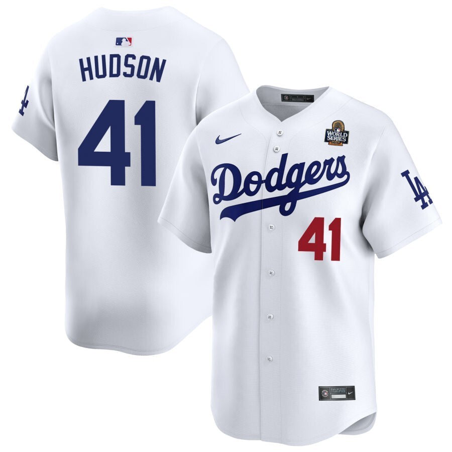 Los Angeles Dodgers #41 Daniel Hudson 2024 World Series Home Limited Jersey - White Baseball Jersey baseball jersey product view 1