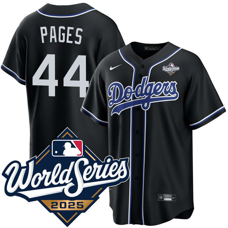 Los Angeles Dodgers #44 Andy Pages Black Lights Out 2025 World Series Jersey Baseball Jersey baseball jersey product view 1