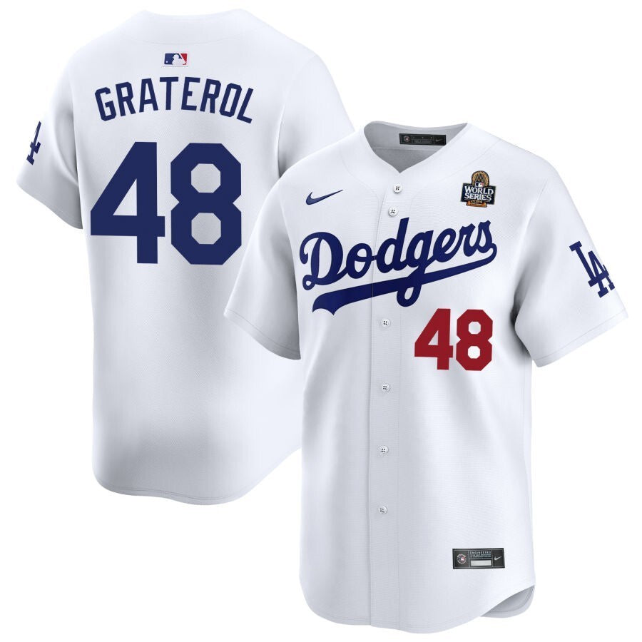 Los Angeles Dodgers #48 Brusdar Graterol 2024 World Series Home Limited Jersey - White Baseball Jersey baseball jersey product view 1