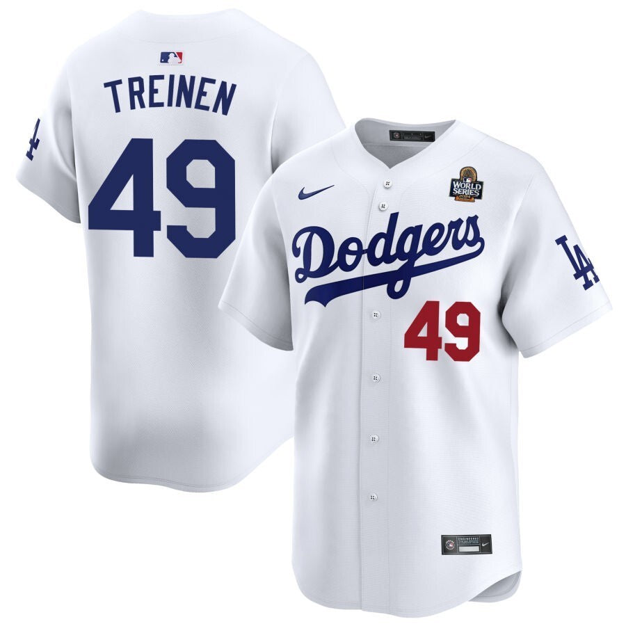 Los Angeles Dodgers #49 Blake Treinen 2024 World Series Home Limited Jersey - White Baseball Jersey baseball jersey product view 1