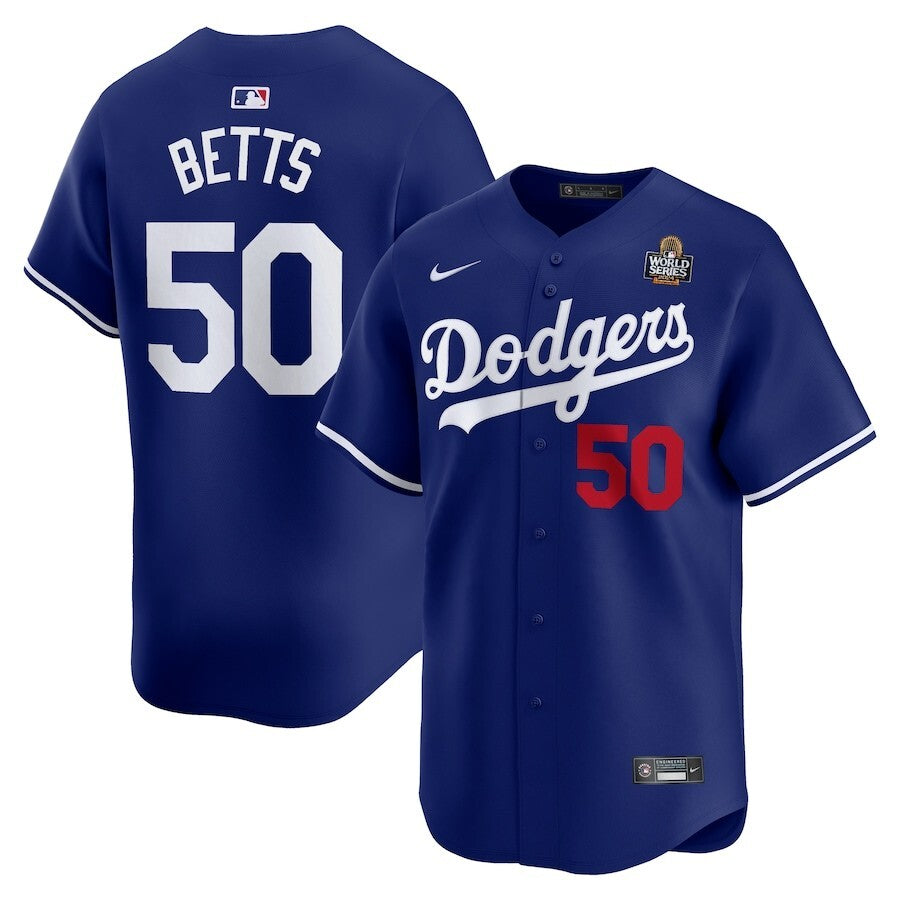 Los Angeles Dodgers #50 Mookie Betts 2024 World Series Home Limited Player Jersey - Royal Baseball Jersey baseball jersey product view 1