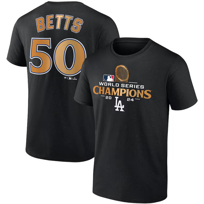 Los Angeles Dodgers #50 Mookie Betts Black 2024 World Series Champions Name & Baseball Jersey baseball jersey product view 1