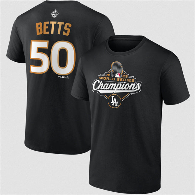 Los Angeles Dodgers #50 Mookie Betts Black 2025 World Series Champions Name & Baseball Jersey baseball jersey product view 1