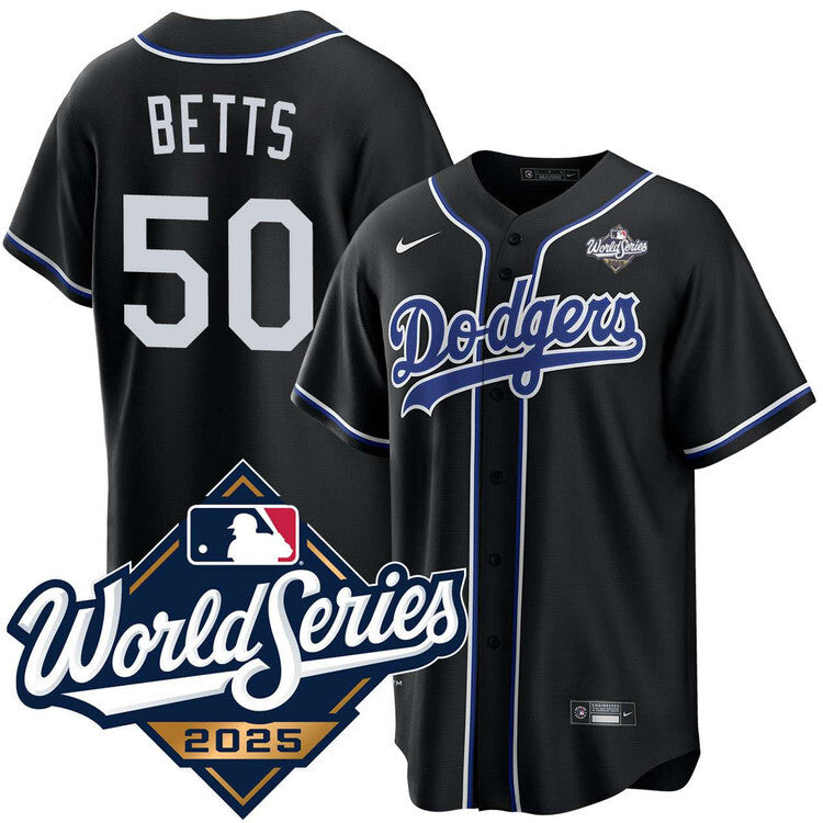 Los Angeles Dodgers #50 Mookie Betts Black Lights Out 2025 World Series Jersey Baseball Jersey baseball jersey product view 1