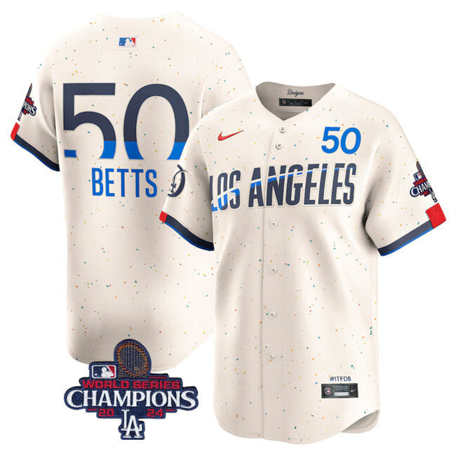 Los Angeles Dodgers #50 Mookie Betts Cream 2024 World Series Champions City Connect Baseball Jersey baseball jersey product view 1