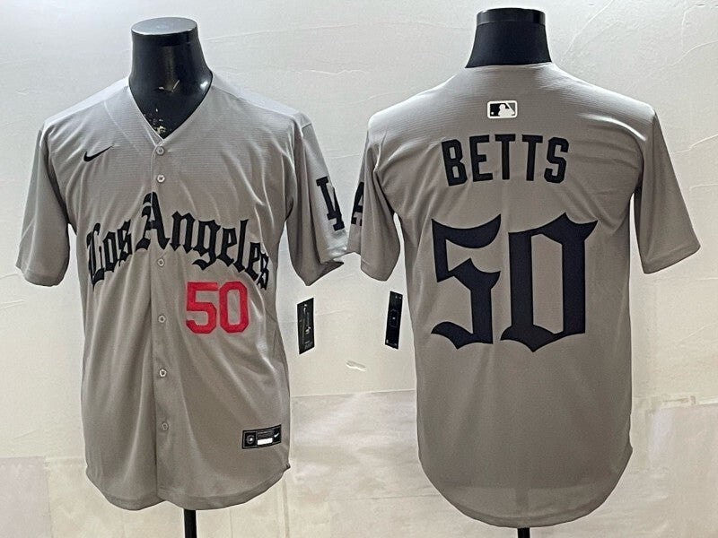 Los Angeles Dodgers #50 Mookie Betts Dodgers Gray 5 Edition Style 1 Baseball Jersey baseball jersey product view 1