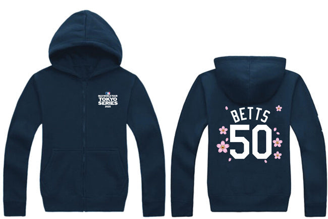 Los Angeles Dodgers #50 Mookie Betts Navy 2025 Tokyo Series Full-Zip Hoodie Baseball Jersey baseball jersey product view 1
