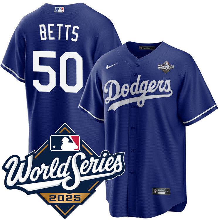 Los Angeles Dodgers #50 Mookie Betts Royal 2025 Alternate World Series Jersey Baseball Jersey baseball jersey product view 1