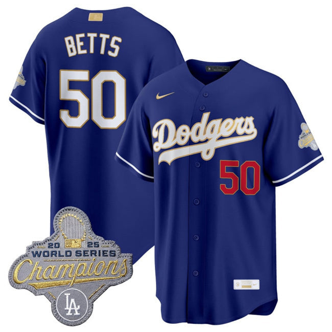 Los Angeles Dodgers #50 Mookie Betts Royal 2026 Alternate Gold Collection Baseball Jersey baseball jersey product view 1
