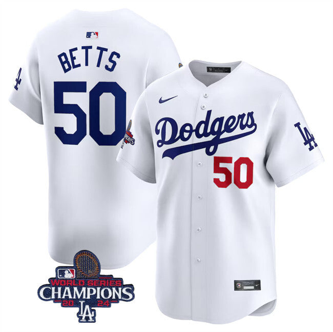 Los Angeles Dodgers #50 Mookie Betts White 2024 World Series Champions Home Limited Baseball Jersey baseball jersey product view 1