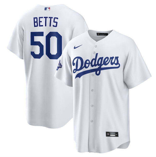 Los Angeles Dodgers #50 Mookie Betts White 2025 World Series Champions Patch Cool Baseball Jersey baseball jersey product view 1