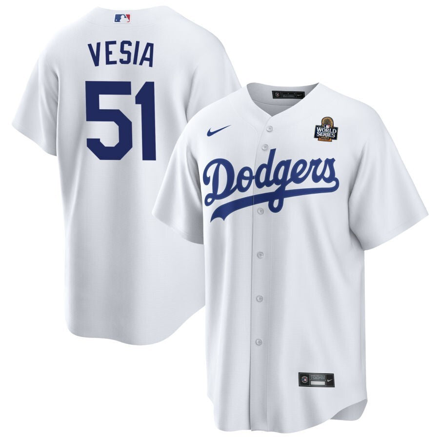 Los Angeles Dodgers #51 Alex Vesia 2024 World Series Home Jersey - White Baseball Jersey baseball jersey product view 1