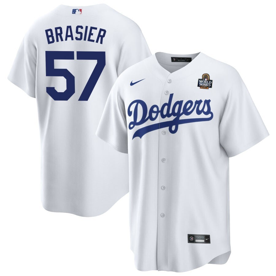 Los Angeles Dodgers #57 Ryan Brasier 2024 World Series Home Jersey - White Baseball Jersey baseball jersey product view 1