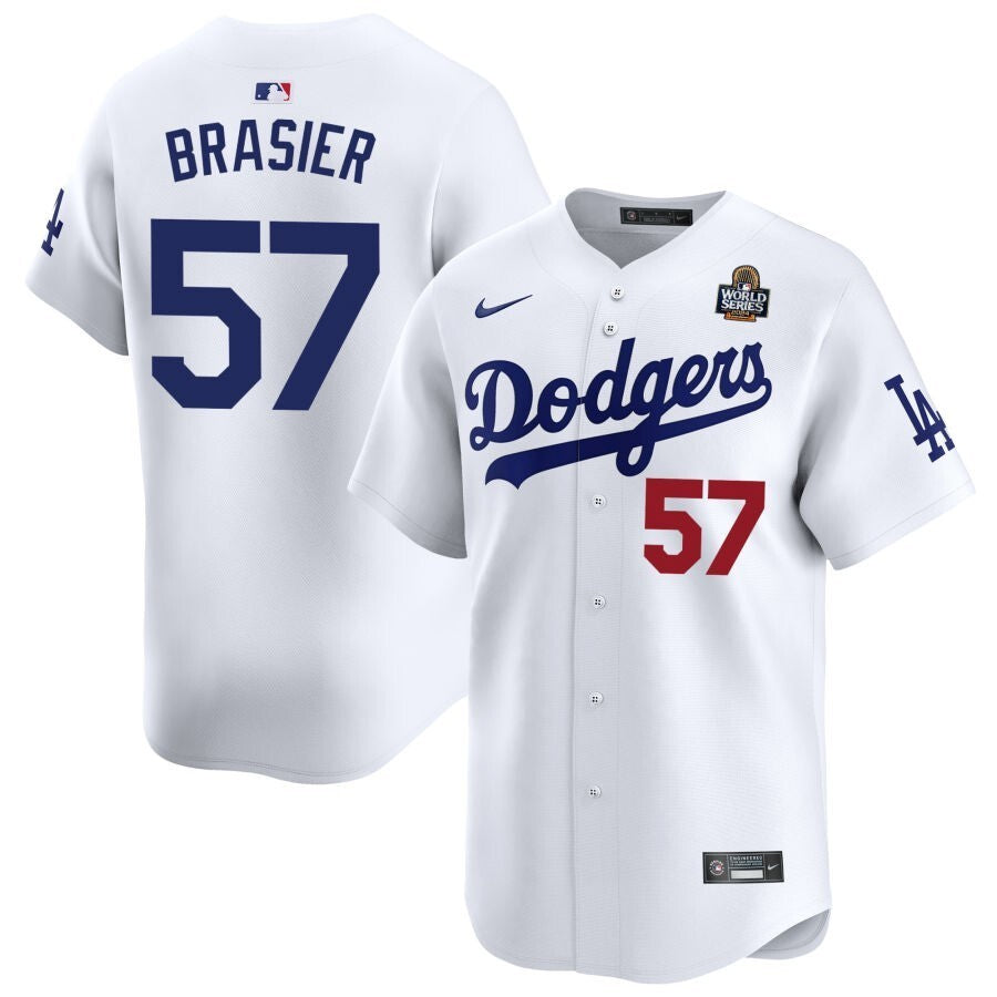 Los Angeles Dodgers #57 Ryan Brasier 2024 World Series Home Limited Jersey - White Baseball Jersey baseball jersey product view 1