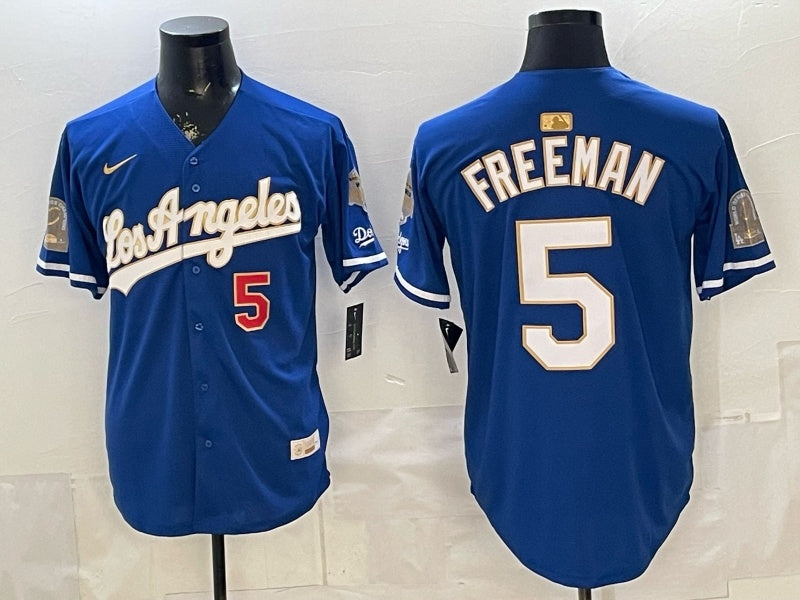 Los Angeles Dodgers #5 Freddie Freeman Dodgers Blue Gold Adult Baseball Jersey baseball jersey product view 1