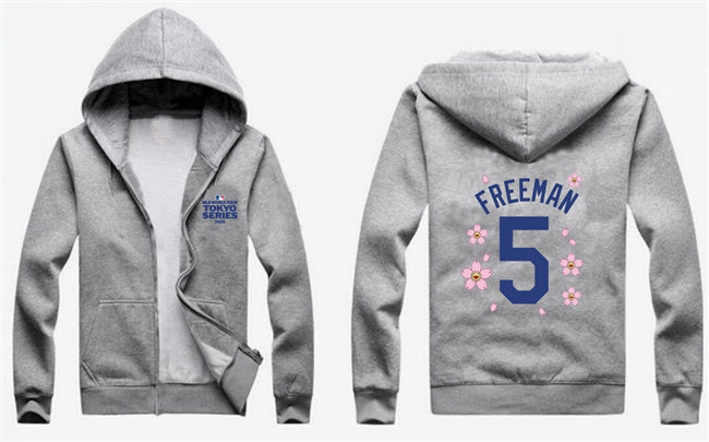 Los Angeles Dodgers #5 Freddie Freeman Gray 2025 Tokyo Series Full-Zip Hoodie Baseball Jersey baseball jersey product view 1