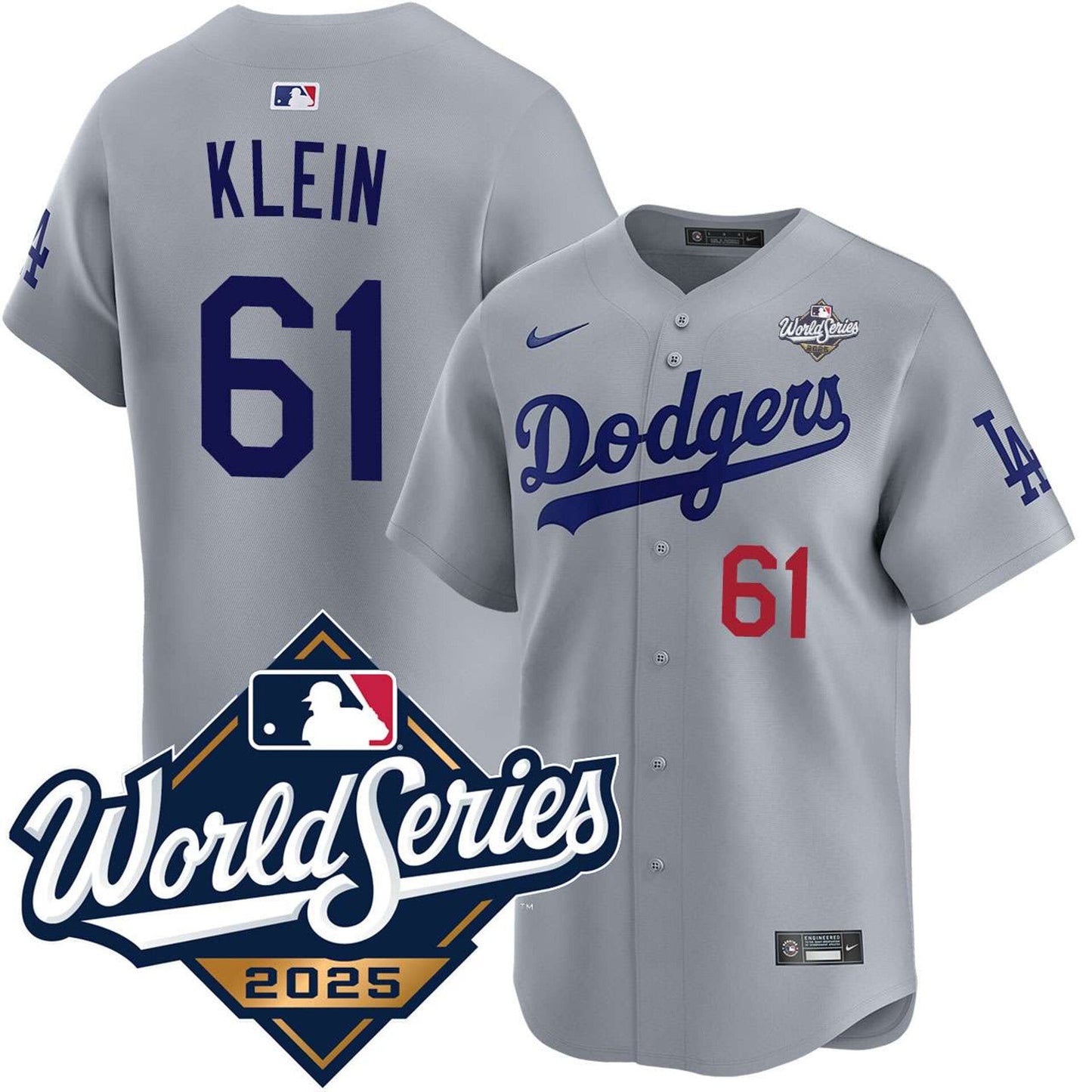 Los Angeles Dodgers #61 Will Klein Alternate Road Limited 2025 World Series Jersey Baseball Jersey baseball jersey product view 1