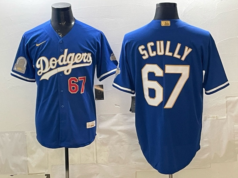 Los Angeles Dodgers #67 Vin Scully Dodgers Gold Text V2 Style 1 Baseball Jersey baseball jersey product view 1