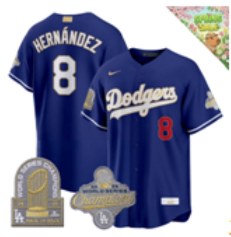 Los Angeles Dodgers #8 Enrique Hernandez Dodgers Blue Gold V2 Baseball Jersey baseball jersey product view 1