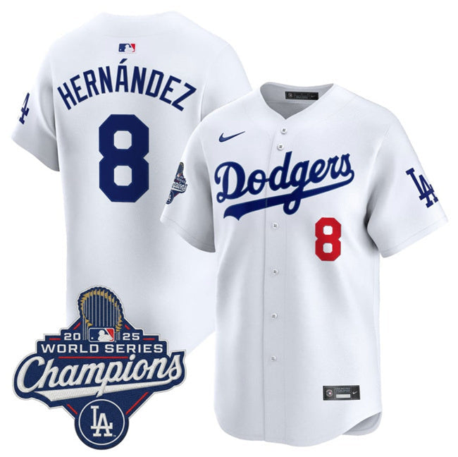 Los Angeles Dodgers #8 Enrique Hernandez White 2025 World Series Champions Patch2 Baseball Jersey baseball jersey product view 1