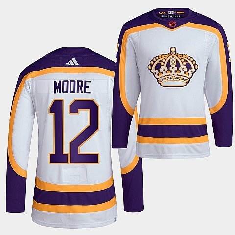 Los Angeles Kings #12 trevor-moore-2022 white-reverse-retro-2.0-authentic-primegreen-jersey hockey jersey product view 1