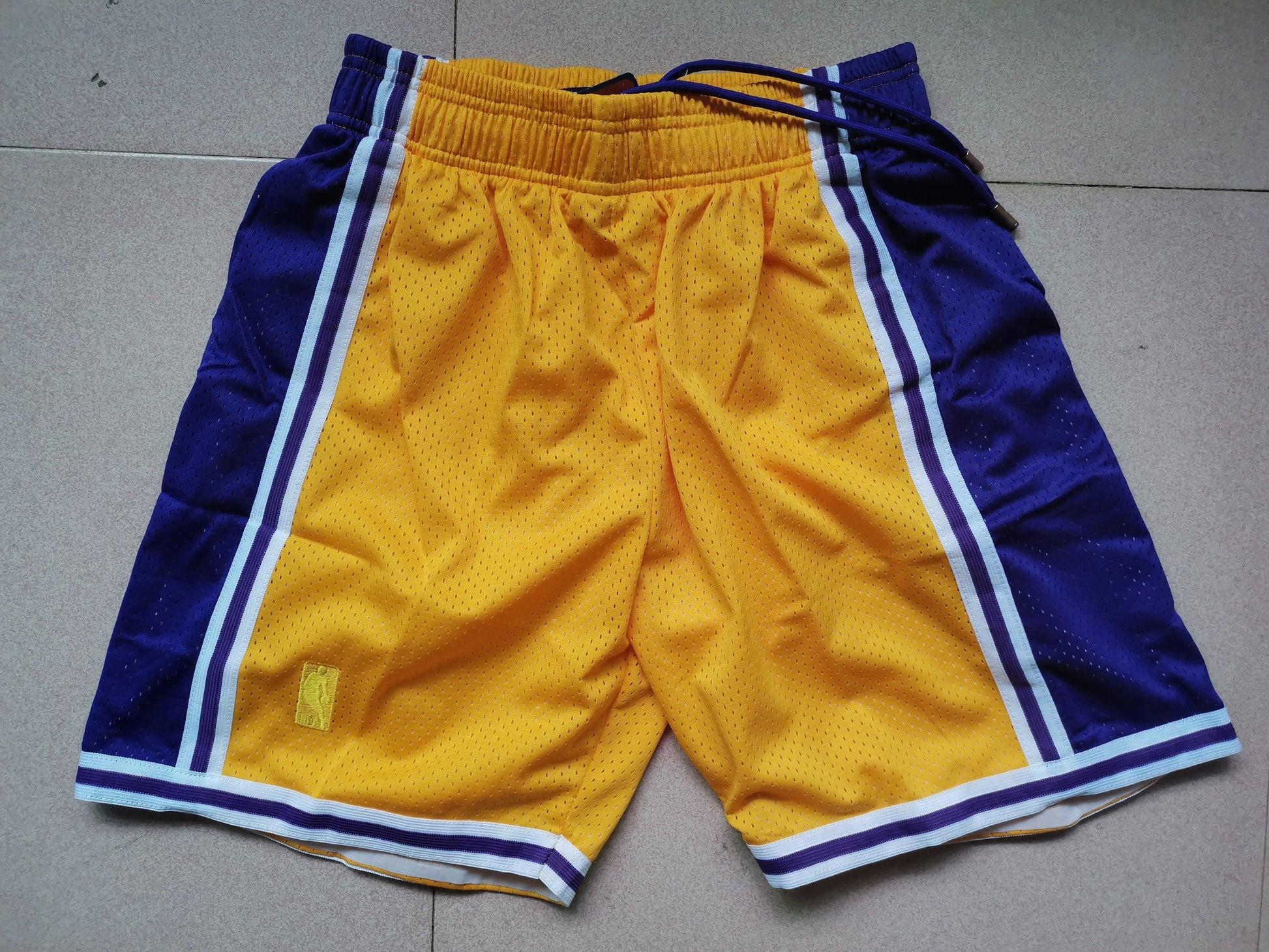 Los Angeles Lakers Mitchell Ness Lakers Retro Yellow Shorts Basketball Jersey basketball jersey product view 1
