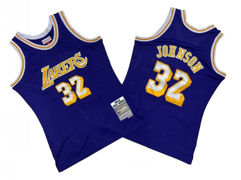 Los Angeles Lakers #32 Magic Johnson Lakers 32 # Purple 84-85 Season Mitchell Retro Jersey -- Magic Style 2 basketball jersey product view 1