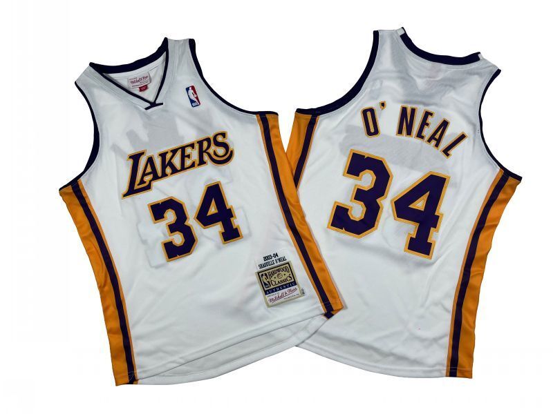 Los Angeles Lakers #34 Shaquille ONeal Lakers 34 # White 03-04 Season Mitchell Retro Jersey -- Shaquille · O'Neal Style 1 basketball jersey product view 1