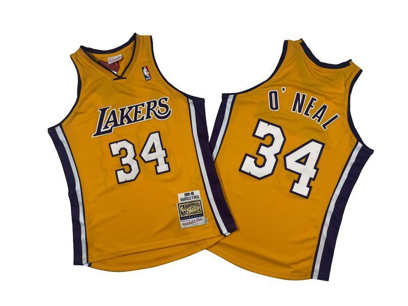 Los Angeles Lakers #34 Shaquille ONeal Lakers 34 # Yellow 99-00 Season Mitchell Retro Jersey -- Shaquille · O'Neal Style 2 basketball jersey product view 1