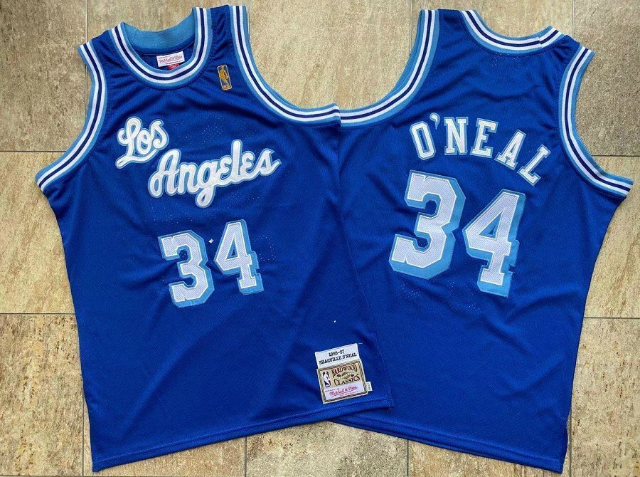 Los Angeles Lakers #34 Shaquille O'Neal Lakers 34 # O'Neal Retro LOS Blue Embroidered Basketball Jersey basketball jersey product view 1