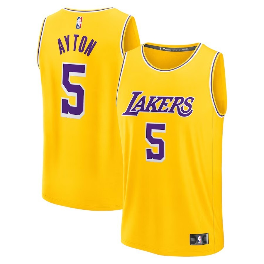 Los Angeles Lakers #5 Deandre Ayton Fast Break Replica Player Jersey - Icon Edition - Gold basketball jersey product view 1