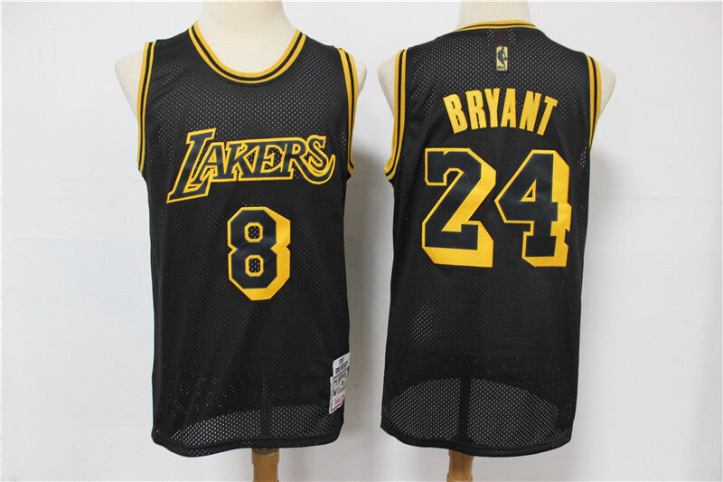 Los Angeles Lakers #8 24 Kobe Bryant Lakers 8+24 # Black Retro Edition Jersey -- Front 8 Back 24 basketball jersey product view 1