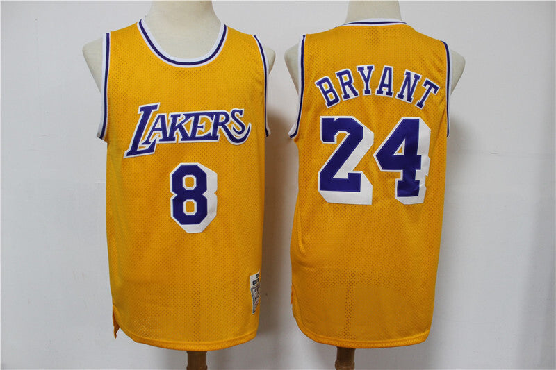 Los Angeles Lakers #8 24 Kobe Bryant Lakers 8+24 # Yellow Retro Edition Jersey -- Front 8 Back 24 basketball jersey product view 1