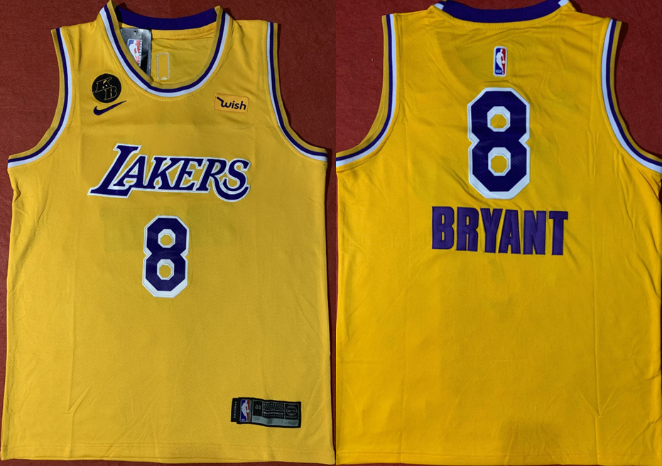 Los Angeles Lakers #8 Kobe Bryant Lakers 8 # New Crew Neck Kobe Yellow With KB Logo Jersey basketball jersey product view 1