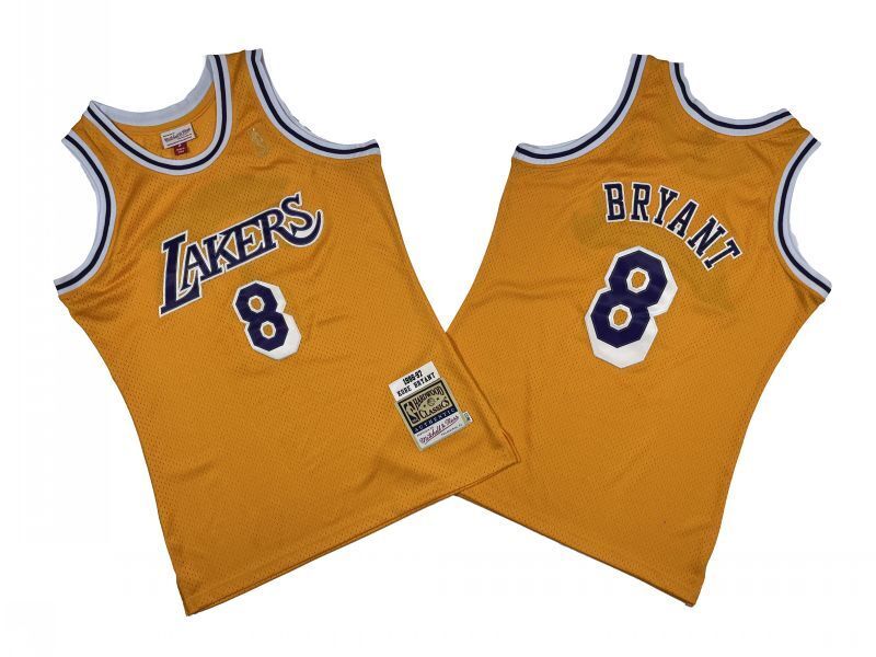 Los Angeles Lakers #8 Kobe Bryant Lakers 8 # Yellow 96-97 Retro Jersey -- Kobe Style 2 Basketball Jersey basketball jersey product view 1