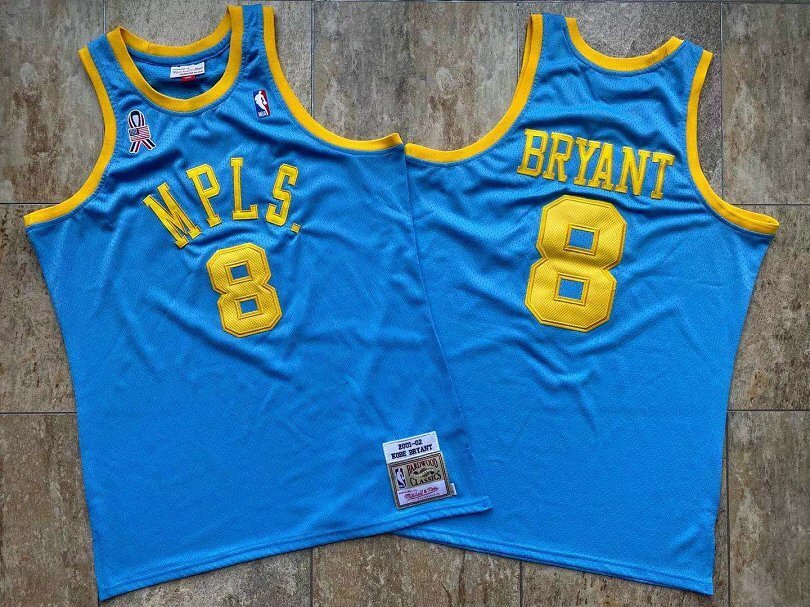 Los Angeles Lakers #8 Kobe Bryant Lakers MPLS 8 # Kobe Retro 01-02 Blue Embroidered Basketball Jersey basketball jersey product view 1