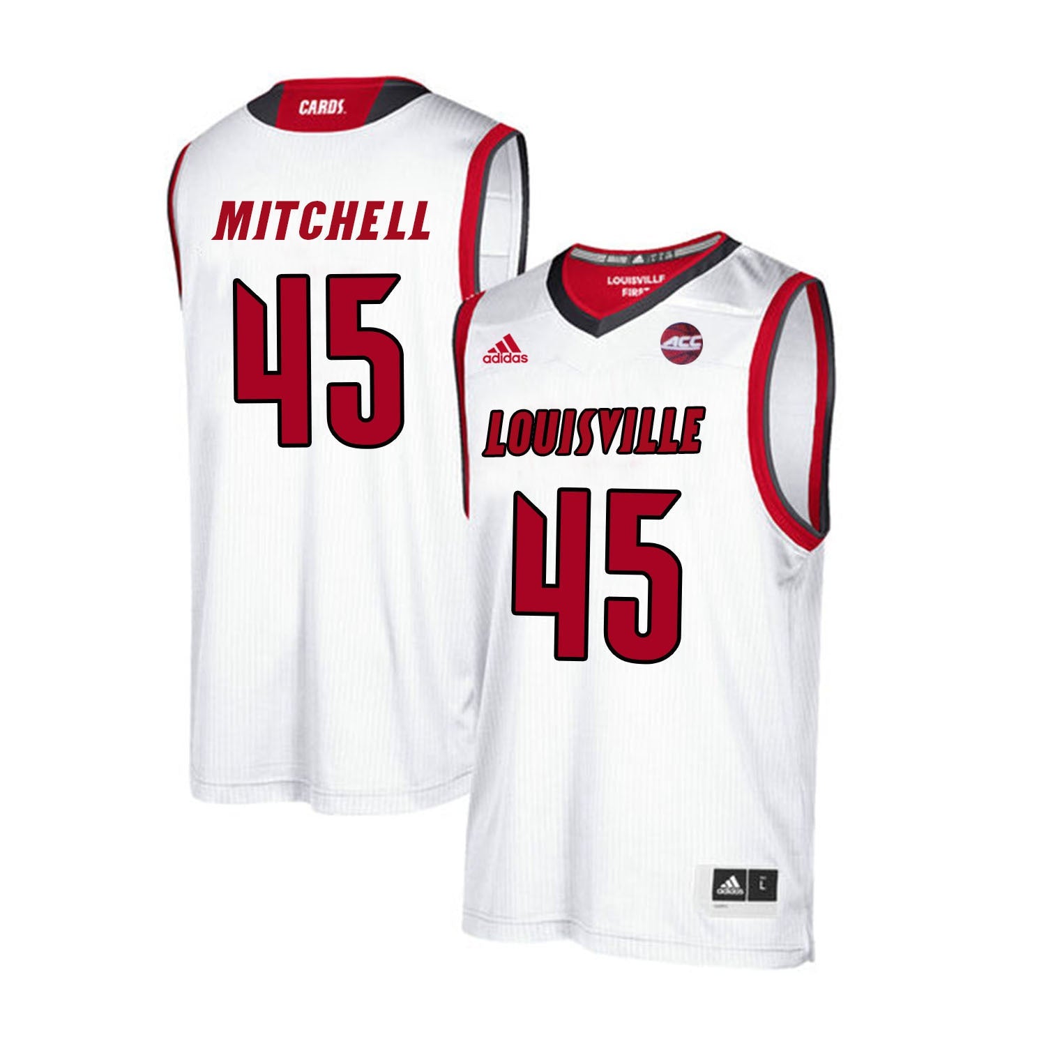 Louisville Cardinals Mitchell 45 White College Football Jersey football jersey product view 1