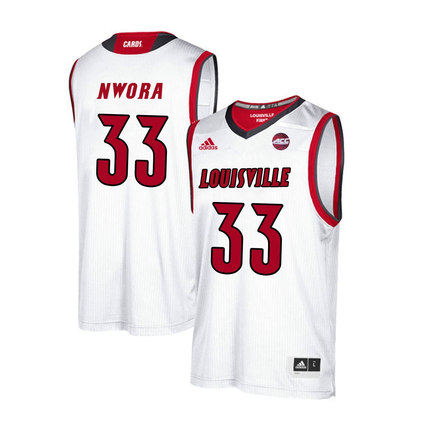 Louisville Cardinals Nwora 33 White College Football Jersey football jersey product view 1
