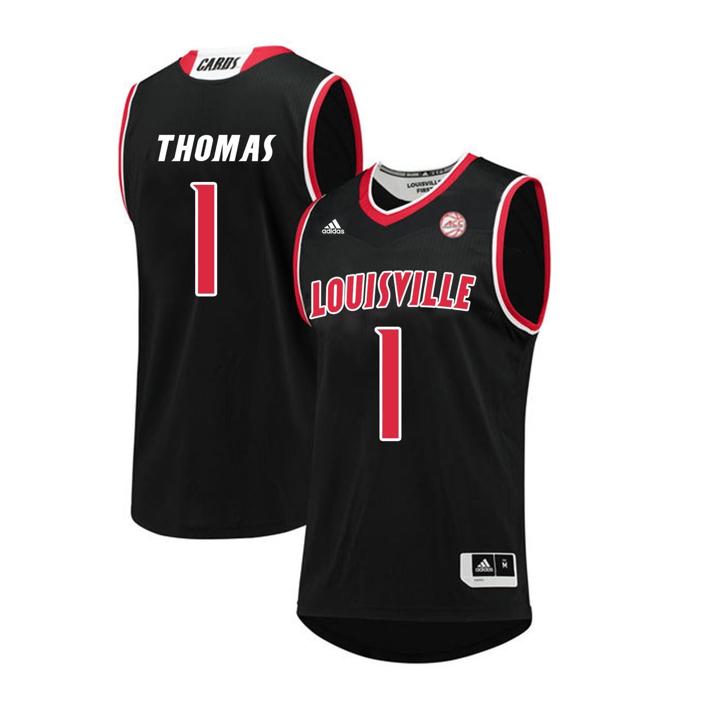 Louisville Cardinals Thomas 1 Black College Football Jersey football jersey product view 1