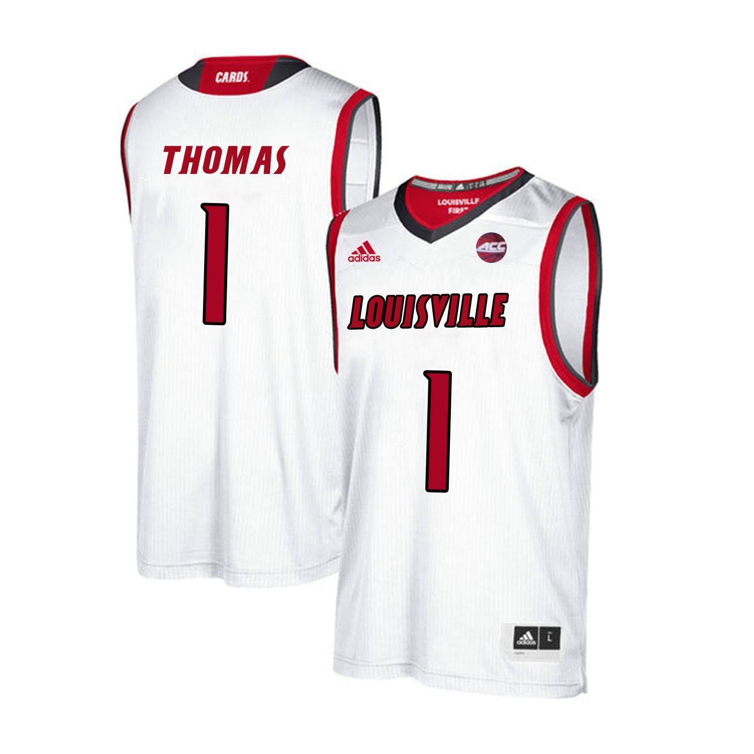 Louisville Cardinals Thomas 1 White College Football Jersey football jersey product view 1