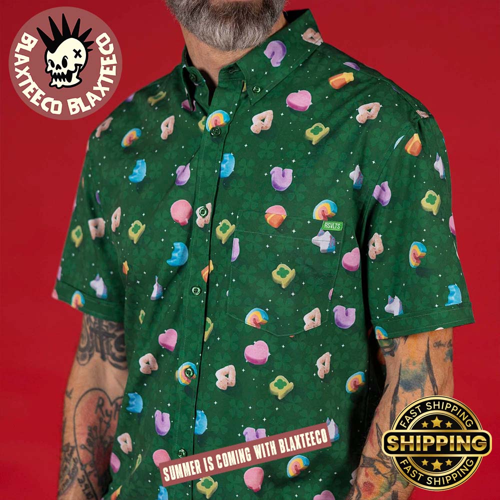 Lucky Charms RSVLTS Marshmallow Madness Green Hawaiian Shirt Unisex T-shirt, Sweatshirt, Hoodie, Long Sleeve Tee - T-Shirt, Sweatshirt, Hoodie
