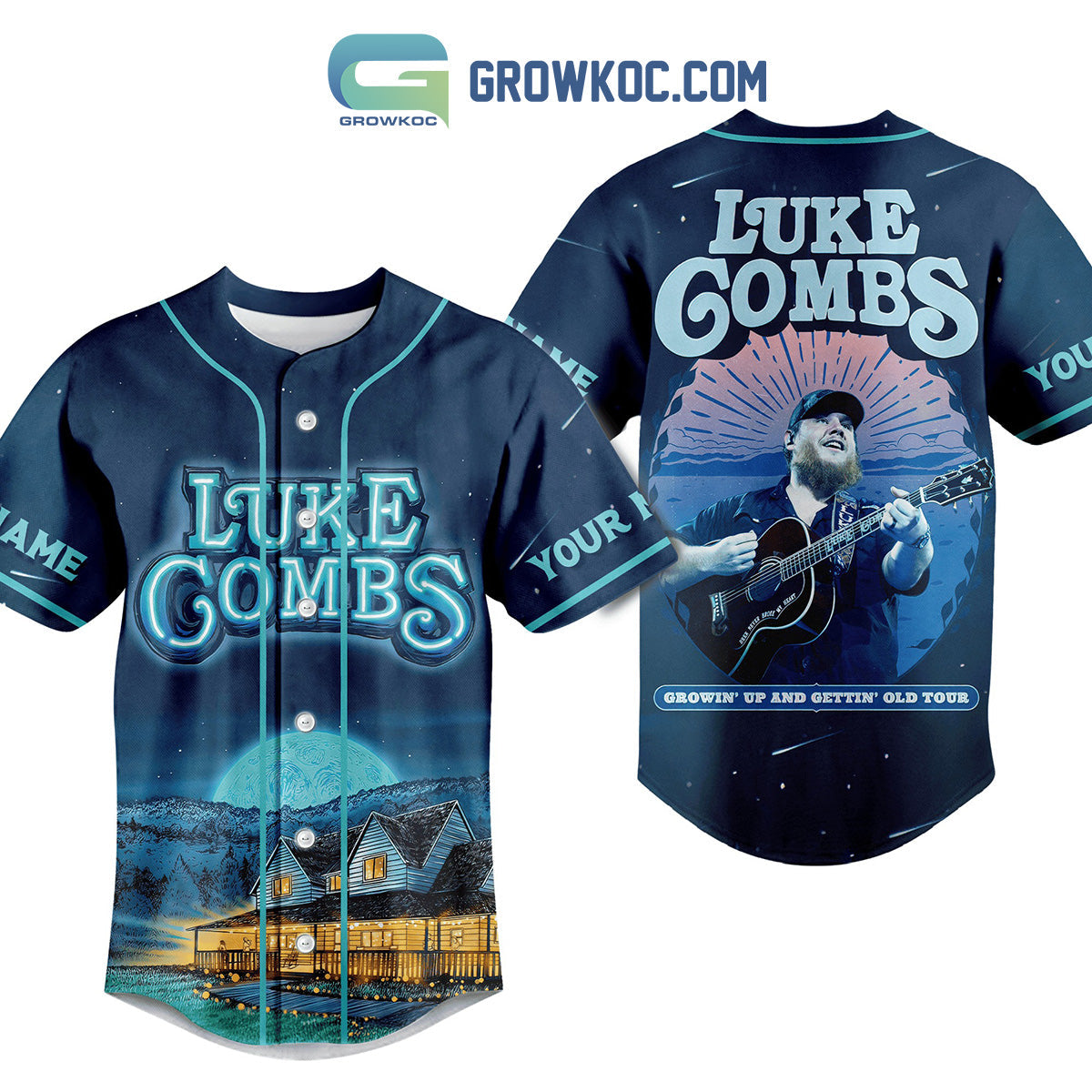 Luke Combs Growing Up And Getting Old Tour Personalized Baseball Jersey baseball jersey product view 1